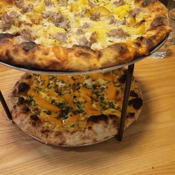 Wingen Bakery - Sausage and potato pizza up top. Squash pizza below. - Bakeries Near Me - Livermore, California