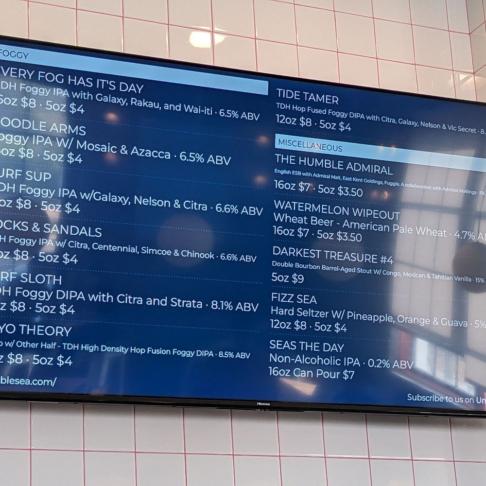 Humble Sea Brewing - Menu pt 1 September 2023 - Beer Bar Near Me - Alameda, California