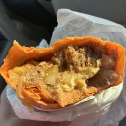 Taco Mio - Machacha and egg burrito with beans.