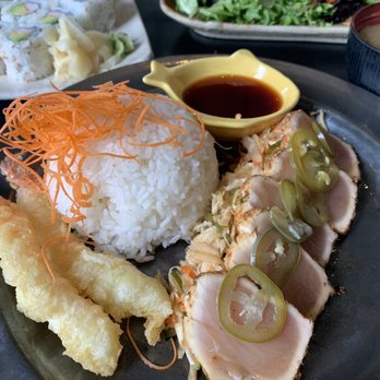 Chiba - Seared tuna teriyaki! Came with miso soup and a California roll (pictures in back left) - Sushi Bars Near Me - Westfield, Indiana