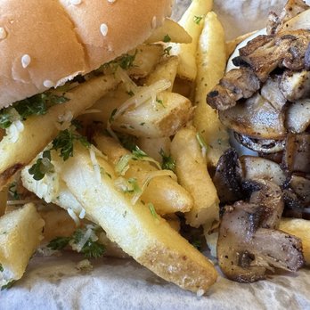 Burger Hut - Mushroom Swiss Bacon Burger - Burgers Near Me - Chico, California Burger Hut - Mushroom Swiss Bacon Burger - Burgers Near Me - Chico, California