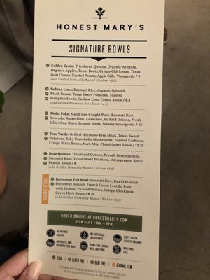 Menu photo 2 Honest Mary's Austin, TX