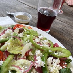 Greek Salad with peach/blueberry cider Greek Salad with peach/blueberry cider