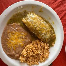Pork Tamale with green chile, rice & beans. Green chile heat & flavor was sooo good.
