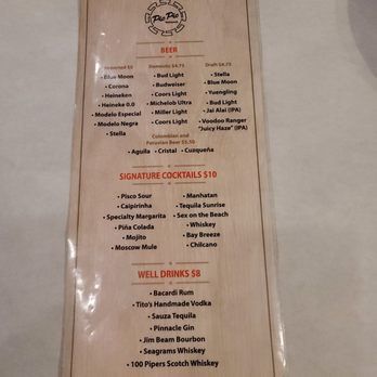 Pio Pio - Drunk menu - Peruvian Near Me - Boynton Beach, Florida