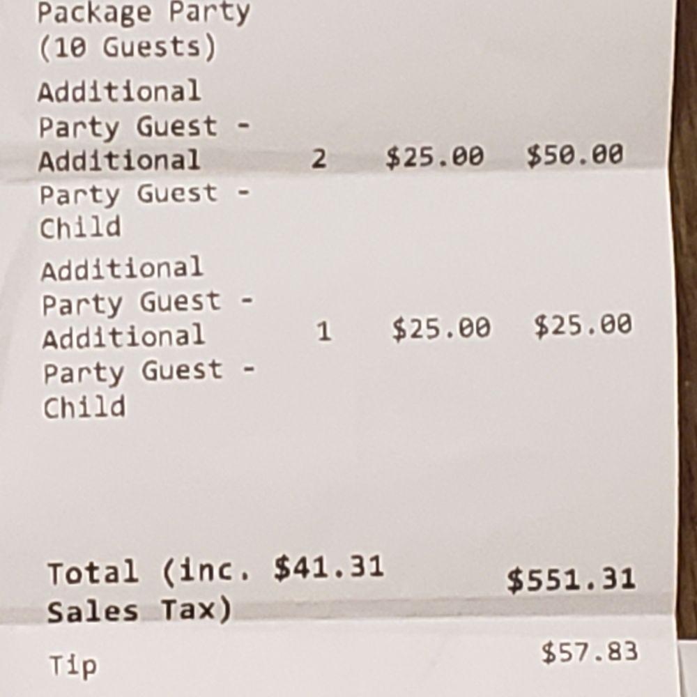 Uptown Jungle Fun Park - Receipt from Uptown Jungle party. - Trampoline Parks Near Me - Peoria, Arizona