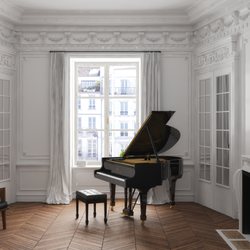 Steinway Piano Gallery - A standard Ebony Diamondgloss Steinway Grand Piano.