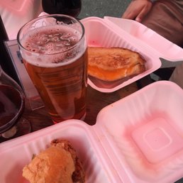 Beer, root beer, grilled cheese and buttermilk fried chicken sandwich.