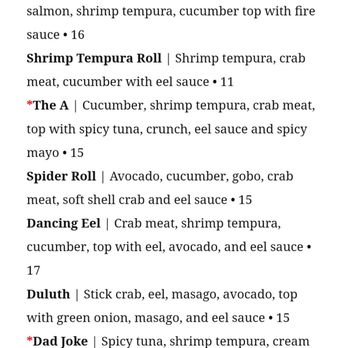 Yuki Asian Fusion - Sampling of this section of their menu. - Asian Fusion Near Me - Duluth, Georgia Yuki Asian Fusion - Sampling of this section of their menu. - Asian Fusion Near Me - Duluth, Georgia