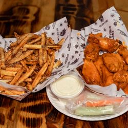 Golden Flame Hot Wings - Golden Flame sauce bone-in wings with fries combo
