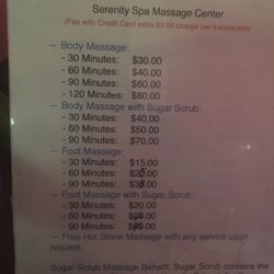 Serenity Spa Massage Center - Prices