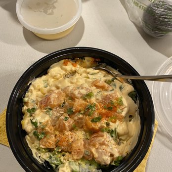 Kung Fu Tea - """Three scoops of salmon"" my spoon is basically 1/4 of that amount! And there's 2 cups of rice in this bowl! - Coffee & Tea Near Me - High Point, North Carolina