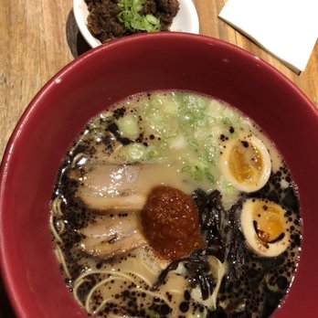 IPPUDO NY - Akamaru modern ramen with soft boiled egg and extra pulled pork belly meat. Disliked. - Ramen Near Me - New York, New York