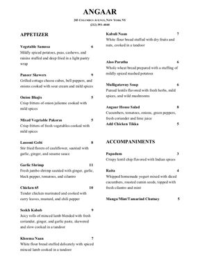 Menu photo 8 Angaar New York, NY
