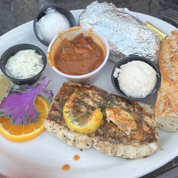 Brad's Restaurant - Grilled Halibut, Baked Potato, Mexi-Cali Beans. - Seafood Near Me - Pismo Beach, California Brad's Restaurant - Grilled Halibut, Baked Potato, Mexi-Cali Beans. - Seafood Near Me - Pismo Beach, California