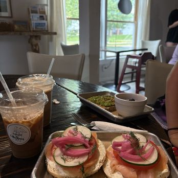 Lakeshore Café - Lox bagel and Rosie the riveter special 4th of july drink (collagen protein latte with toasted marshmallow syrup) - Coffee & Tea Near Me - Michigan City, Indiana Lakeshore Café - Lox bagel and Rosie the riveter special 4th of july drink (collagen protein latte with toasted marshmallow syrup) - Coffee & Tea Near Me - Michigan City, Indiana