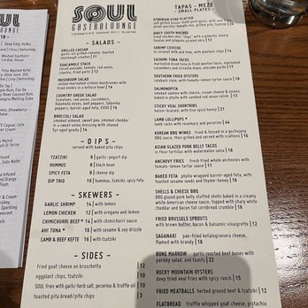 Soul Gastrolounge - Most Up To Date Menu - Tapas Bars Near Me - Charlotte, North Carolina