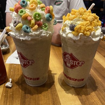 Brgr Stop - Best part of our meal! Cap'n crunch berries milkshake and fruit loops with marshmallows milk shake. - American Near Me - Fort Lauderdale, Florida