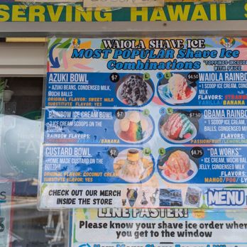 Waiola Shave Ice - The Menu - Ice Cream & Frozen Yogurt Near Me - Honolulu, Hawaii
