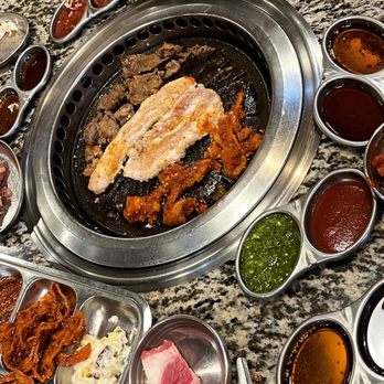 Let's Meat Kbbq - Full KBBQ set up for 3 (proteins: bulgogi, pork belly, and spicy chicken) - Korean Near Me - Charlotte, North Carolina