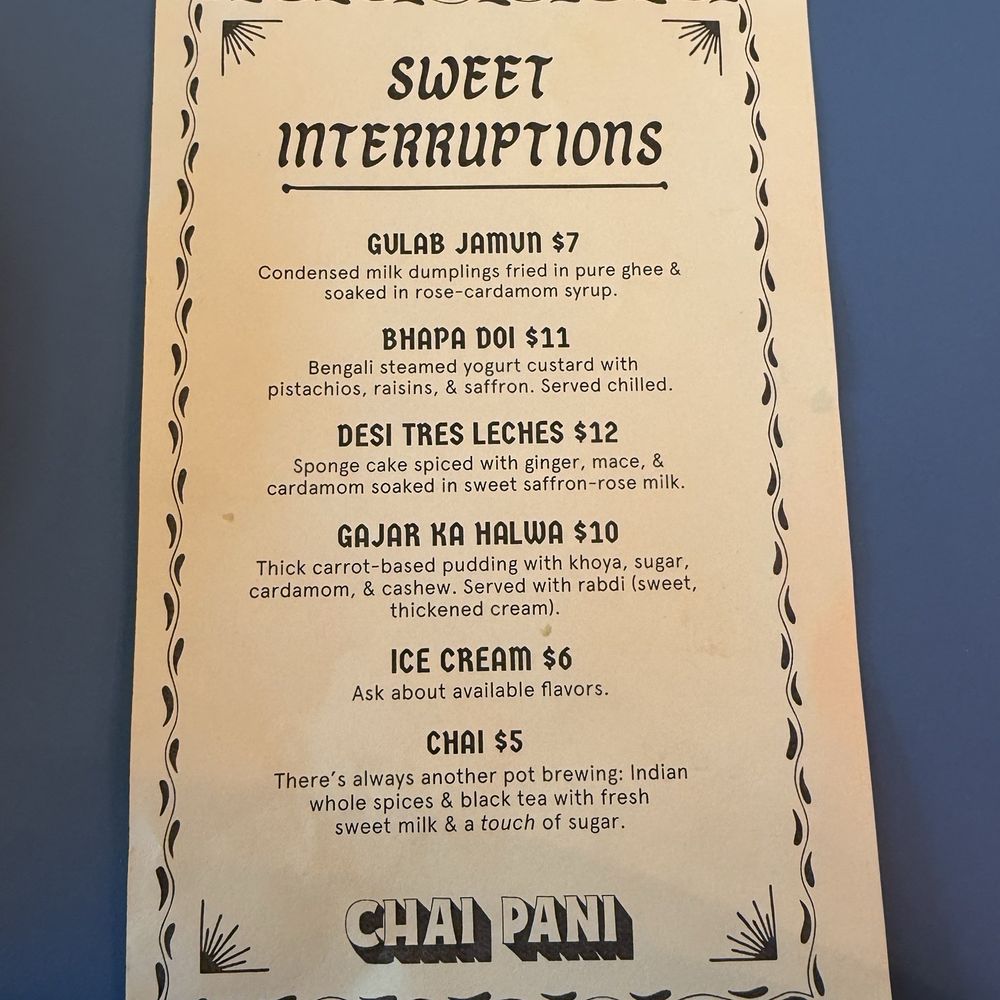 Chai Pani - Dessert menu - Indian Near Me - Washington, DC, District of Columbia Chai Pani - Dessert menu - Indian Near Me - Washington, DC, District of Columbia