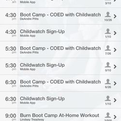 Burn Boot Camp - Screenshot of the app. You select the class you want to register for.