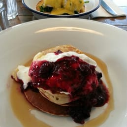 Scotch Pancakes with seasonal compote and Greek yoghurt Scotch Pancakes with seasonal compote and Greek yoghurt