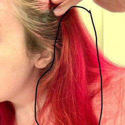 Salon Haven - Showing parts of the hair that have the ugly yellow bleached hair that's supposed to be colored all magenta & isn't.