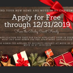Bailey Court Apts - Free application fees for the ENTIRE month of December