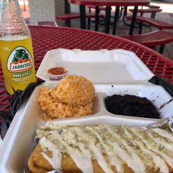 MexiGo Mexican Grille - Chicken Chimichanga meal with a Pineapple Jarritos. - Mexican Near Me - Port Orange, Florida