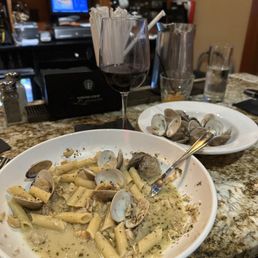 Seriously, this is my go to. Linguine with clam sauce only it's gluten-free so it's clam sauce with gluten-free noodles. Amazing!