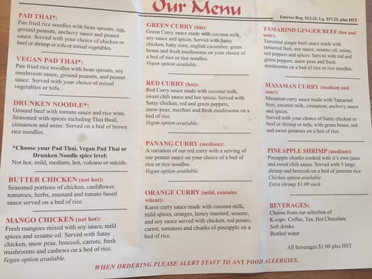 Menu photo 1 Thai Hut Woodstock, NB