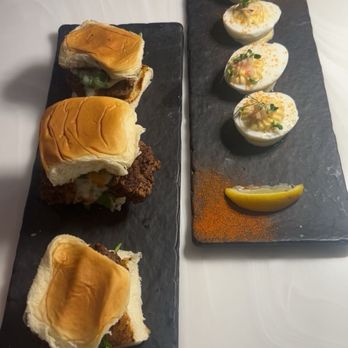 Carinas at the Clocktower - Green chili sliders and Langostino Lobster Deviled eggs. Soooo yummy! - French Near Me - Wasilla, Alaska Carinas at the Clocktower - Green chili sliders and Langostino Lobster Deviled eggs. Soooo yummy! - French Near Me - Wasilla, Alaska
