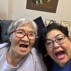 Belmont Village Senior Living - Los Gatos - November 2025: Joking around and making faces. She cracks me up!