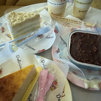 CC Cake - Clockwise fr too L- durian mille cake, hot americano, Durian Coconut Sago Drink, magnum choco cake box, basque cheesecake - Desserts Near Me - Arcadia, California