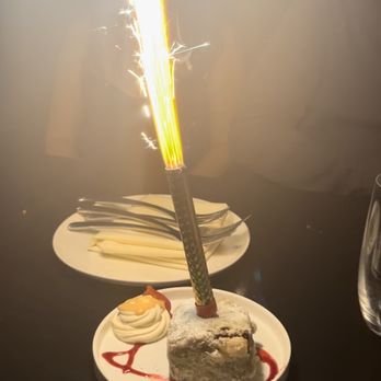 Intercrew - complimentary birthday dessert and candle... not sure what the dessert was but definitely interesting? some sort of matcha bread pudding - Cocktail Bars Near Me - Los Angeles, California Intercrew - complimentary birthday dessert and candle... not sure what the dessert was but definitely interesting? some sort of matcha bread pudding - Cocktail Bars Near Me - Los Angeles, California