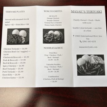 Masae's Teriyaki - Menu - Japanese Near Me - Seatac, Washington Masae's Teriyaki - Menu - Japanese Near Me - Seatac, Washington
