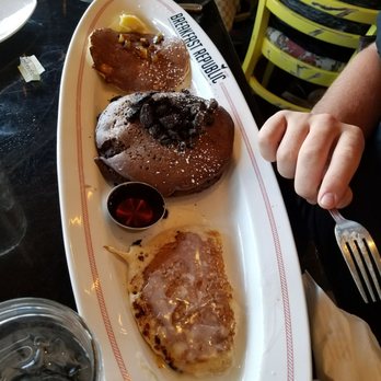 Breakfast Republic - Pancake sampler: pineapple upside down,  Oreo and cinnabon - Breakfast & Brunch Near Me - Encinitas, California