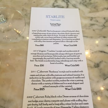 Starlite Vineyards - Tasting menu - May 2015 - Wineries Near Me - Geyserville, California Starlite Vineyards - Tasting menu - May 2015 - Wineries Near Me - Geyserville, California
