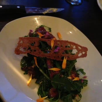 Ox - Lamb heart w/ arugula, leek purée and hazelnuts - Argentine Near Me - Portland, Oregon Ox - Lamb heart w/ arugula, leek purée and hazelnuts - Argentine Near Me - Portland, Oregon