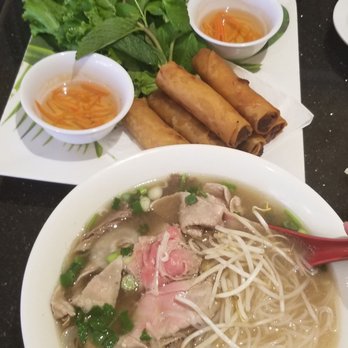 Pho La Jolla - Well done and (very) rare steak pho with egg rolls. - Vietnamese Near Me - La Jolla, California