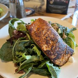 BJ's Restaurant & Brewhouse - Enlightened Kale And Roasted Brussels Sprouts Salad with salmon added