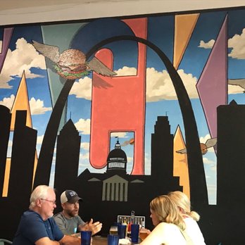 Stacked STL - Mural on dining wall - Burgers Near Me - Saint Louis, Missouri Stacked STL - Mural on dining wall - Burgers Near Me - Saint Louis, Missouri