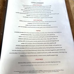 Dinner menu from soft opening