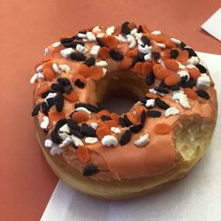 Crystal's Corner - Halloween style raised cake donut,fresh, airy and delicious! My Grandson couldn't wait for me to take the picture.it's so good!