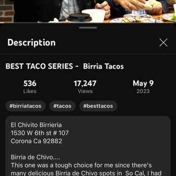 El Chivito Birrieria - Screenshot with description from Mexi Papa Adventures on YouTube. - Mexican Near Me - Moreno Valley, California El Chivito Birrieria - Screenshot with description from Mexi Papa Adventures on YouTube. - Mexican Near Me - Moreno Valley, California