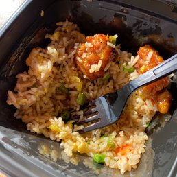 A bowl of Fried Rice with orange chicken