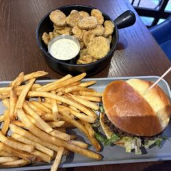 Main Event Greensboro - Hamburger, fries and fried pickles