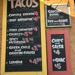 El Sancho Taco Shack At Crux - Menu 9/14/24