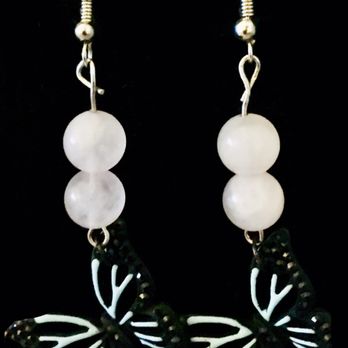 Dark30 Arts - Beautiful black and blue butterfly with rose quartz earrings - Arts & Crafts Near Me Dark30 Arts - Beautiful black and blue butterfly with rose quartz earrings - Arts & Crafts Near Me